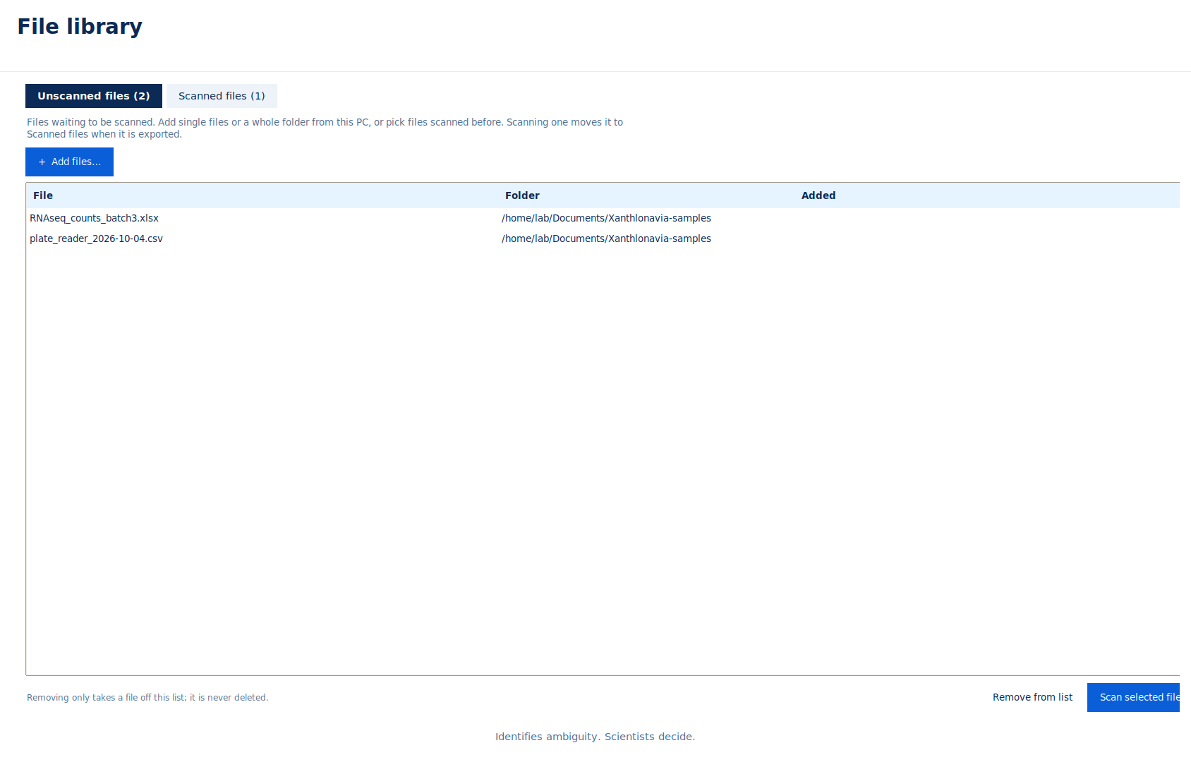 File library with unscanned files waiting to be scanned.